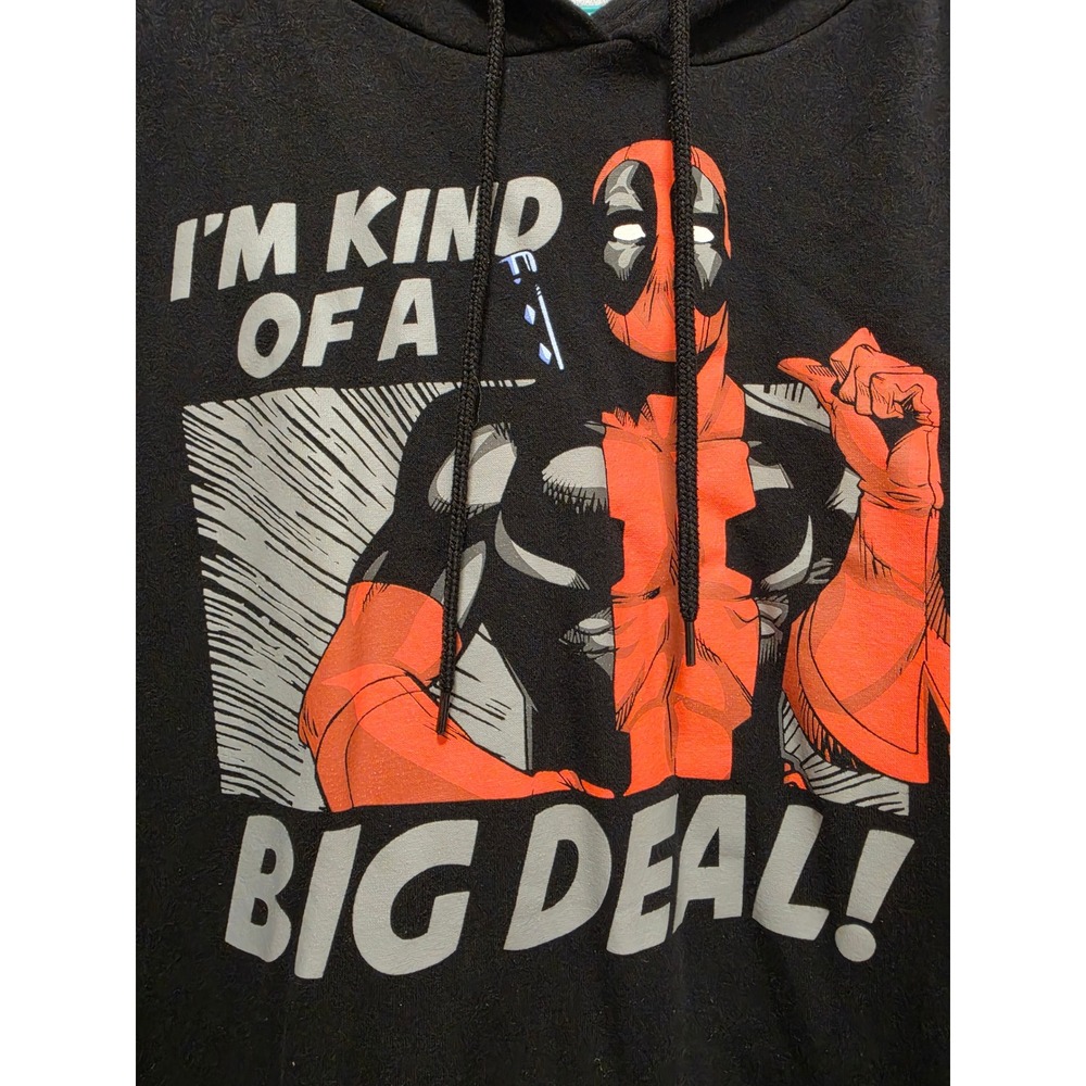 Marvel Deadpool Hoodie Mens 2XL Black Graphic Pullover Sweatshirt Big Deal - Picture 2 of 5